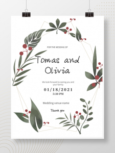 小清新植物边框婚礼邀请函简约海报背景-晓韩网络